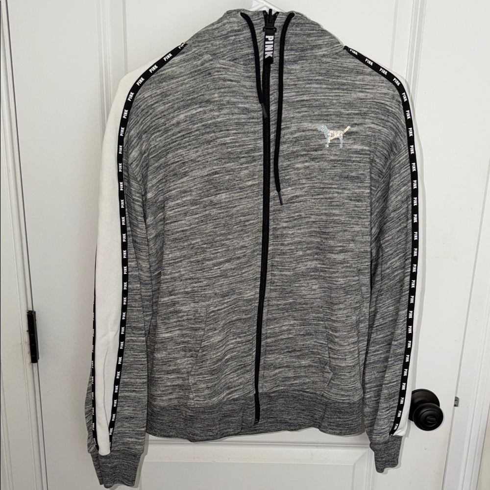 PINK Victoria's Secret Gray and Black Zip-Up Hoodie